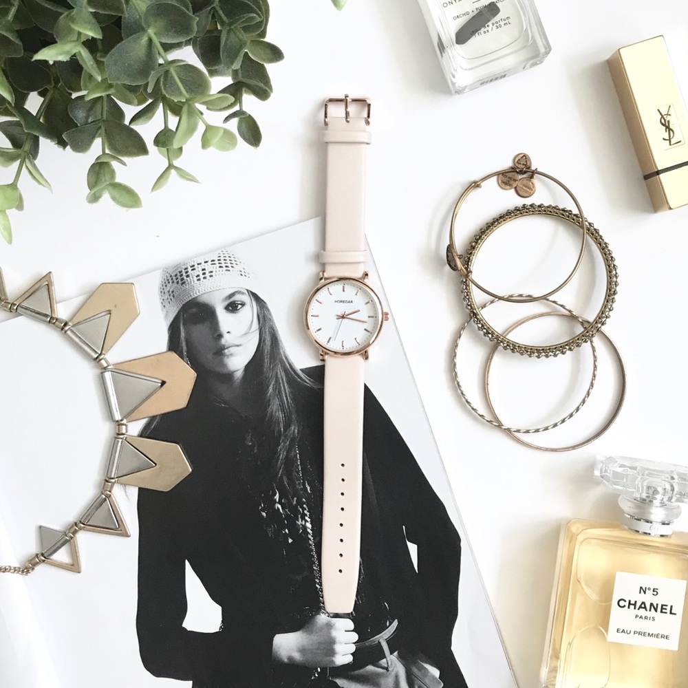 Nude Leather Strap Watch w/ Rose Gold Trim - Picture 1 of 3